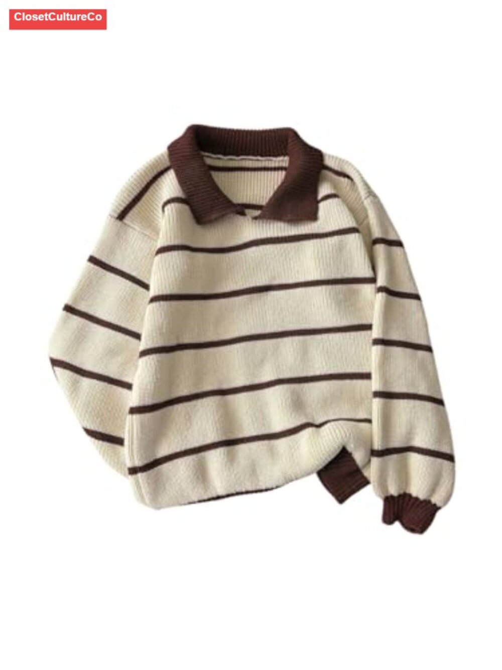 Women's Striped Vintage Preppy Oversized Collared Knit Sweater Pullover